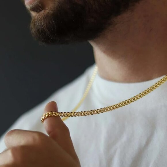 NEW! Cuban Link Chain for Men Stainless Steel Gold Chain Necklace - Picture 1 of 5